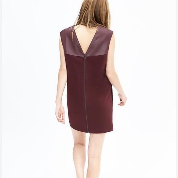 Banana Republic Monogram Leather Cocoon Dress Burgundy Size 8 - Picture 3 of 10